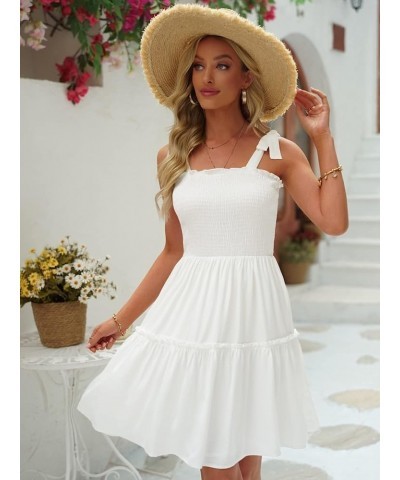 Womens Summer Casual Dresses Spaghetti Strap Smocked Mini Dress Ivory $25.75 Dresses