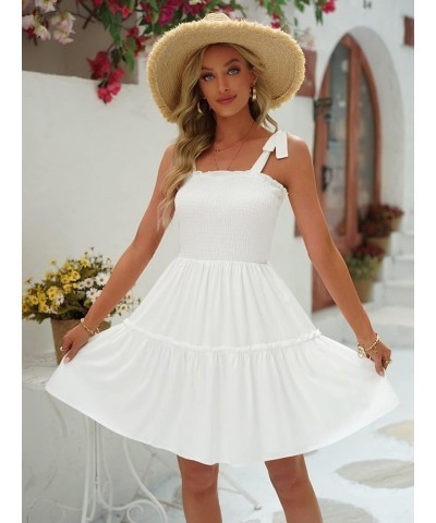 Womens Summer Casual Dresses Spaghetti Strap Smocked Mini Dress Ivory $25.75 Dresses