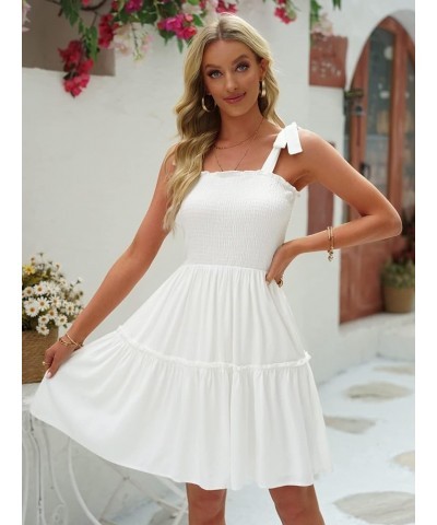 Womens Summer Casual Dresses Spaghetti Strap Smocked Mini Dress Ivory $25.75 Dresses