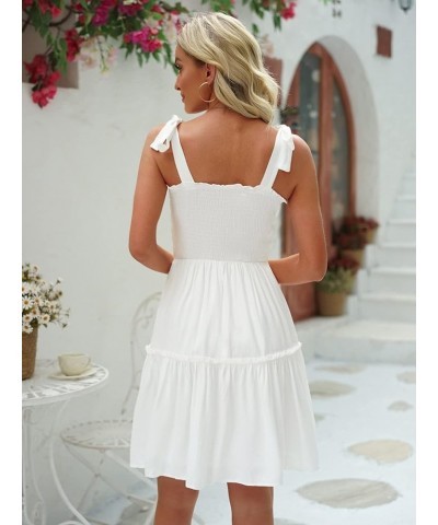 Womens Summer Casual Dresses Spaghetti Strap Smocked Mini Dress Ivory $25.75 Dresses