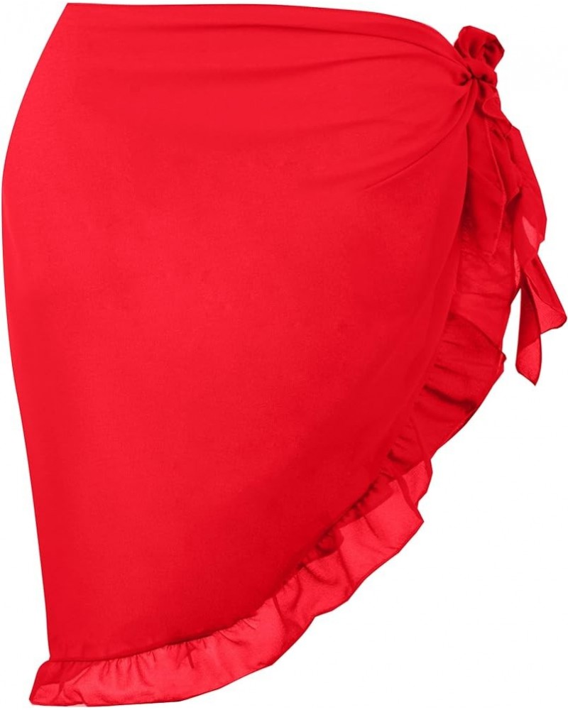 Women's Sarong Coverups Beach Sheer Bikini Chiffon Cover Ups Wrap Skirt for Swimwear 02red Ruffle $8.24 Swimsuits