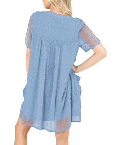 Women's V Neck Short Sleeve Ruffle Loose Summer Flowy Mini Dress 05 Light Blue $23.96 Dresses