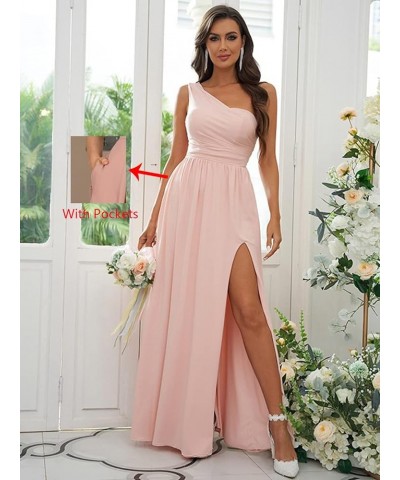 Chiffon One Shoulder Bridesmaid Dresses for Women Long Ruched Evening Dress with Slit Yellow $32.44 Dresses