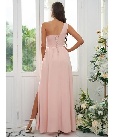 Chiffon One Shoulder Bridesmaid Dresses for Women Long Ruched Evening Dress with Slit Yellow $32.44 Dresses