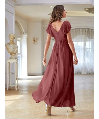 Ruffles Sleeves Bridesmaid Dresses for Women Long Chiffon Prom Evening Gowns with Pockets LB70 Yellow $31.89 Dresses