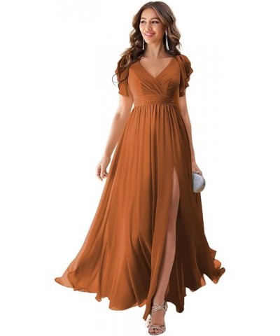 Ruffles Sleeves Bridesmaid Dresses for Women Long Chiffon Prom Evening Gowns with Pockets LB70 Yellow $31.89 Dresses