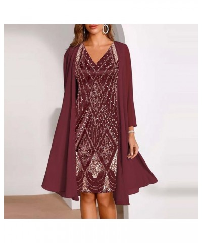 Dress for Women, Women's Fashion Elegant Solid Color Lace Patchwork Chiffon Sleeveless Round Neck Dress Two Piece Dress Wine-...