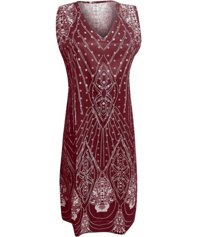 Dress for Women, Women's Fashion Elegant Solid Color Lace Patchwork Chiffon Sleeveless Round Neck Dress Two Piece Dress Wine-...