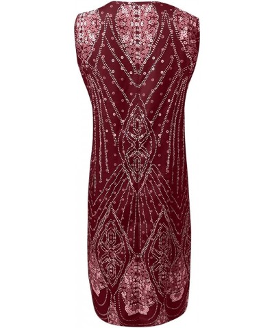 Dress for Women, Women's Fashion Elegant Solid Color Lace Patchwork Chiffon Sleeveless Round Neck Dress Two Piece Dress Wine-...