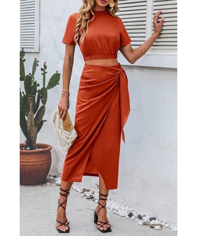 Women's 2 Piece Outfits Casual Sleeveless Halter Crop Top and Draped Ruched Skirt Solid Set for Cocktail Party Short Sleeve B...