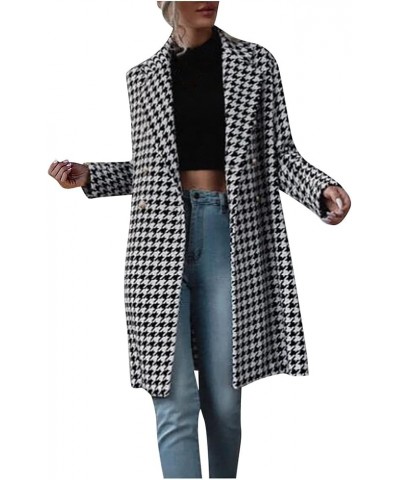 Women's Plaid Shacket Jacket Winter Flannel Tartan Trench Cardigan Trendy Long Sleeve Outwear Button Down Casual Coat 05-blac...