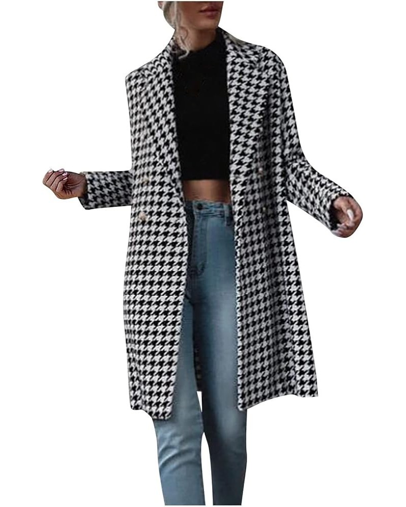 Women's Plaid Shacket Jacket Winter Flannel Tartan Trench Cardigan Trendy Long Sleeve Outwear Button Down Casual Coat 05-blac...