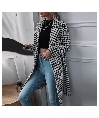 Women's Plaid Shacket Jacket Winter Flannel Tartan Trench Cardigan Trendy Long Sleeve Outwear Button Down Casual Coat 05-blac...