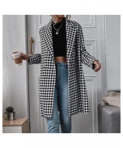 Women's Plaid Shacket Jacket Winter Flannel Tartan Trench Cardigan Trendy Long Sleeve Outwear Button Down Casual Coat 05-blac...