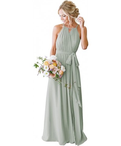 Women's Halter Chiffon Bridesmaid Dresses for Women Long A-Line Simple Formal Dresses Pleated CYM032 Sage Green $25.97 Dresses