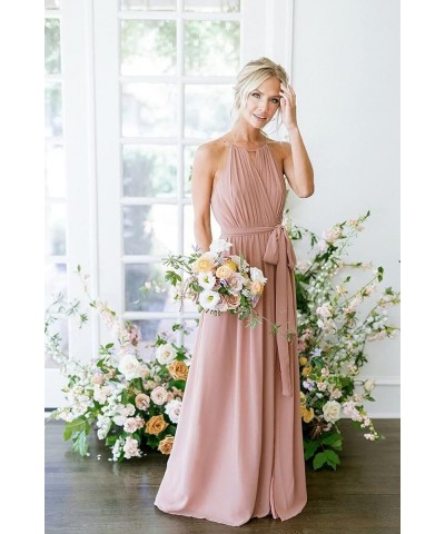 Women's Halter Chiffon Bridesmaid Dresses for Women Long A-Line Simple Formal Dresses Pleated CYM032 Sage Green $25.97 Dresses