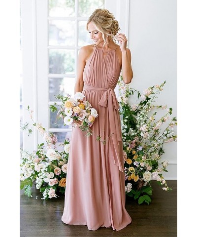 Women's Halter Chiffon Bridesmaid Dresses for Women Long A-Line Simple Formal Dresses Pleated CYM032 Sage Green $25.97 Dresses