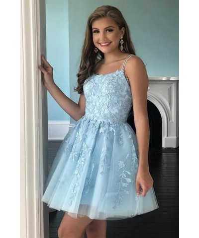 Spaghetti Straps Tulle Homecoming Dresses for Teens Short Prom Dress Lace Applique Cocktail Dress Party Gown Mint Green $32.9...