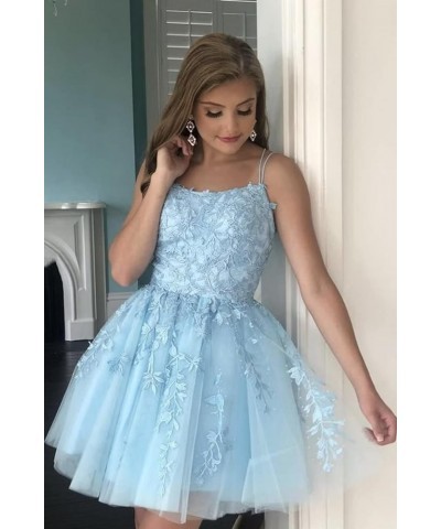 Spaghetti Straps Tulle Homecoming Dresses for Teens Short Prom Dress Lace Applique Cocktail Dress Party Gown Mint Green $32.9...