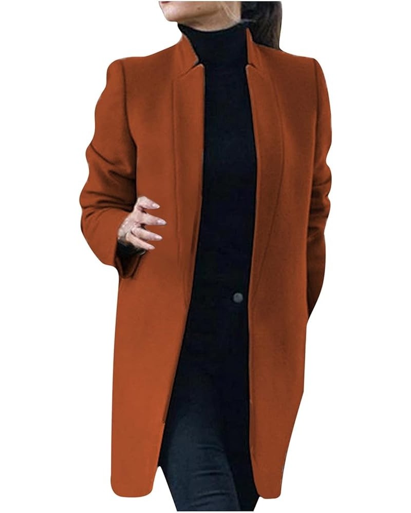 Women's Winter Open Front Woolen Mid Coat Solid Color Casual Long Sleeve Pea Coat Jacket Gold $10.13 Coats