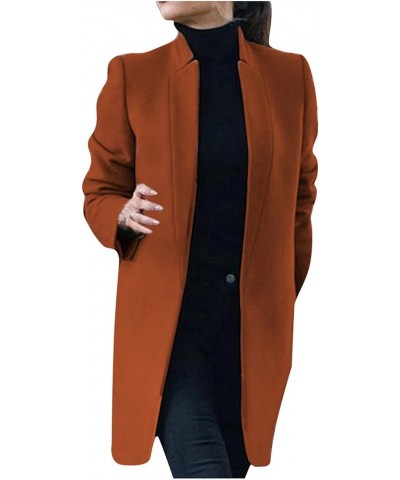 Women's Winter Open Front Woolen Mid Coat Solid Color Casual Long Sleeve Pea Coat Jacket Gold $10.13 Coats