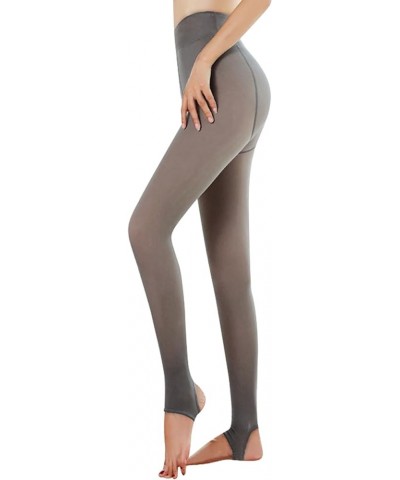 Fleece Lined Tights Women Sheer Fake Translucent Tights Skin Color Plus Size Winter Thermal Warm High Waisted Leggings Grey-p...