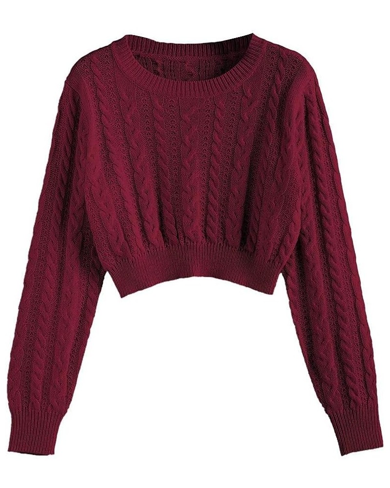 Women's Crew Neck Long Sleeve Pullover Crop Sweater Mock Neck Lantern Sleeve Ribbed Knit Jumper Sweater Red-1 $15.20 Sweaters