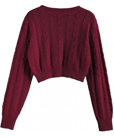 Women's Crew Neck Long Sleeve Pullover Crop Sweater Mock Neck Lantern Sleeve Ribbed Knit Jumper Sweater Red-1 $15.20 Sweaters