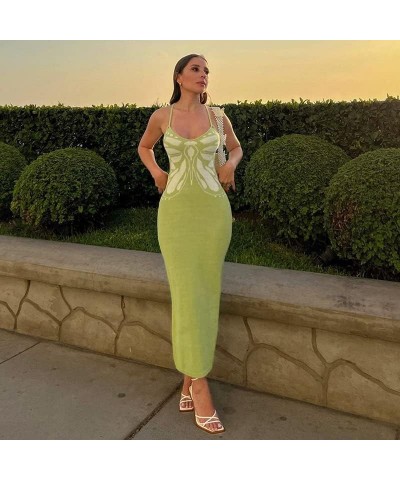 Women Backless Hollow Out Long Dress Sexy Tube Top Maxi Dress Bodycon Spaghetti Strap Cocktail Party Midi Dress P Knitted Gre...