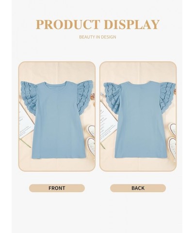 Womens Plus Size Hollow Out Ruffle Short Sleeve Crewneck Summer Casual Tee Shirts Blouse(1X-5X) B Light Blue $14.10 Blouses