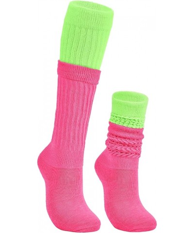 Womens Slouch Socks Extra Long Scrunch Socks Knee High Socks Boot Socks Rose Red & Neon Green $7.41 Activewear