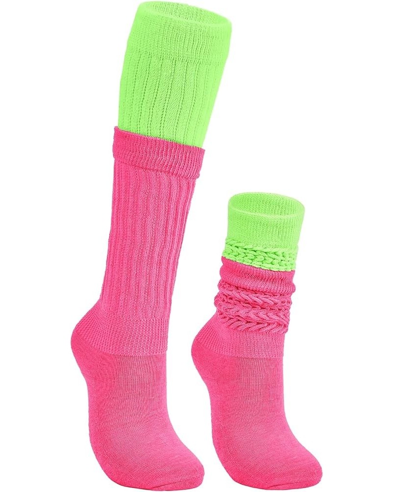 Womens Slouch Socks Extra Long Scrunch Socks Knee High Socks Boot Socks Rose Red & Neon Green $7.41 Activewear