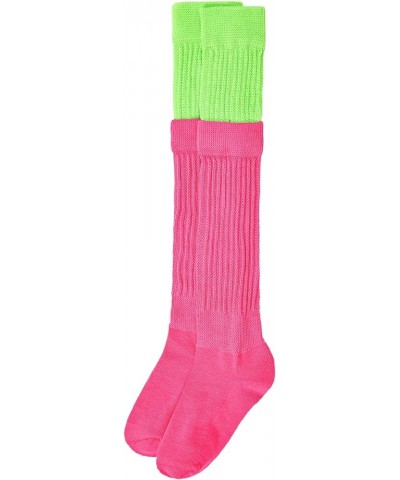 Womens Slouch Socks Extra Long Scrunch Socks Knee High Socks Boot Socks Rose Red & Neon Green $7.41 Activewear