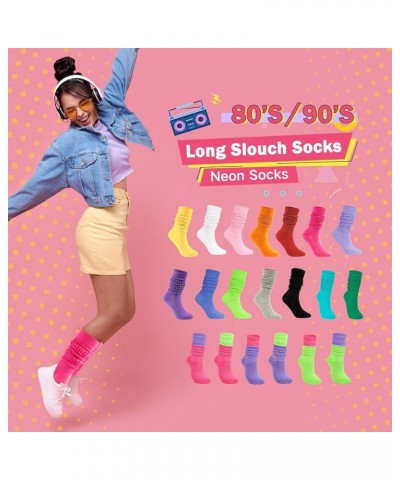 Womens Slouch Socks Extra Long Scrunch Socks Knee High Socks Boot Socks Rose Red & Neon Green $7.41 Activewear