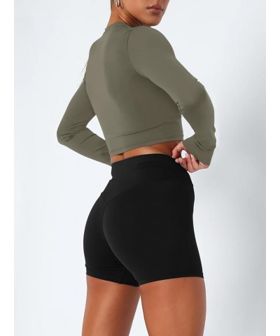 Womens Cropped Jackets Half Zip Long Sleeve Seamless Workout Sweatshirts Lightweight Casual Tops Army Green $16.31 Activewear