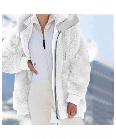 Womens Winter Jacket Coats Solid Color Artificial Wool Zipper Drawstring Long-Sleeved Thermal Sweatshirt Outerwear White-4 $1...