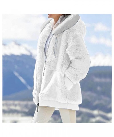 Womens Winter Jacket Coats Solid Color Artificial Wool Zipper Drawstring Long-Sleeved Thermal Sweatshirt Outerwear White-4 $1...