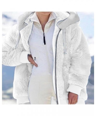 Womens Winter Jacket Coats Solid Color Artificial Wool Zipper Drawstring Long-Sleeved Thermal Sweatshirt Outerwear White-4 $1...