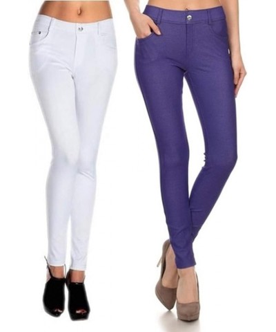 Yelete Multi Solid Color Jeggings for Women Soft and Stretchy Legging Wht/R Purple $27.20 Leggings