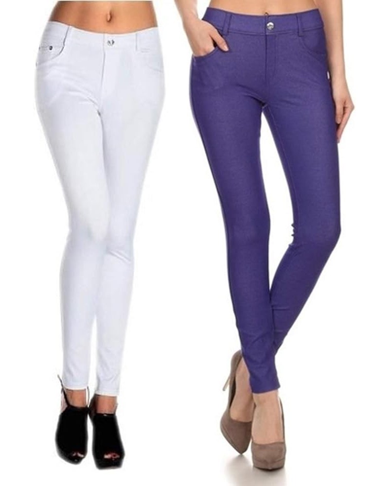 Yelete Multi Solid Color Jeggings for Women Soft and Stretchy Legging Wht/R Purple $27.20 Leggings