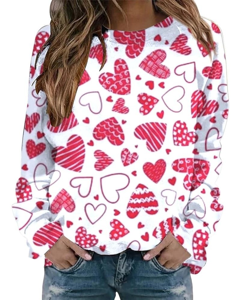 Womens Valentine Day Print Sweatshirt Round Neck Fit Pullover Tops Casual Active Hoodie Long Sleeve Heart Blouse A24-hot Pink...