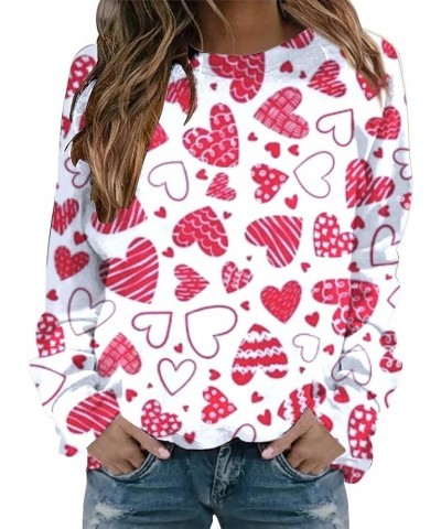 Womens Valentine Day Print Sweatshirt Round Neck Fit Pullover Tops Casual Active Hoodie Long Sleeve Heart Blouse A24-hot Pink...