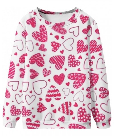 Womens Valentine Day Print Sweatshirt Round Neck Fit Pullover Tops Casual Active Hoodie Long Sleeve Heart Blouse A24-hot Pink...