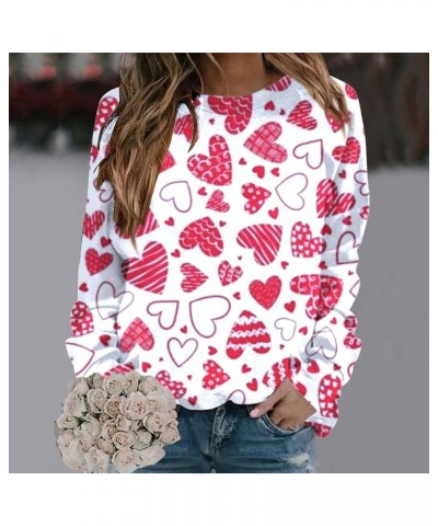 Womens Valentine Day Print Sweatshirt Round Neck Fit Pullover Tops Casual Active Hoodie Long Sleeve Heart Blouse A24-hot Pink...