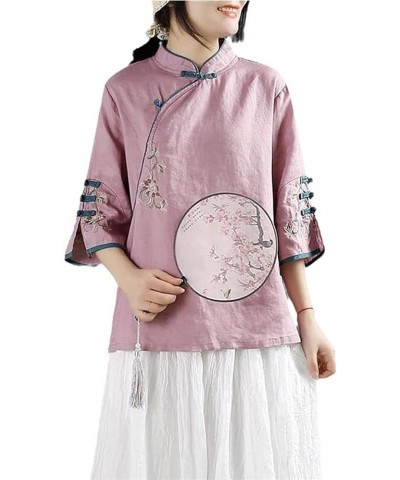 Women Chinese Tang Suit Coat Hanfu Jacket Cotton Linen Embroidered Flower Clothing Oriental Kung Fu Blouse Purple-M X-Large P...