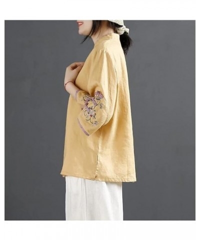 Women Chinese Tang Suit Coat Hanfu Jacket Cotton Linen Embroidered Flower Clothing Oriental Kung Fu Blouse Purple-M X-Large P...