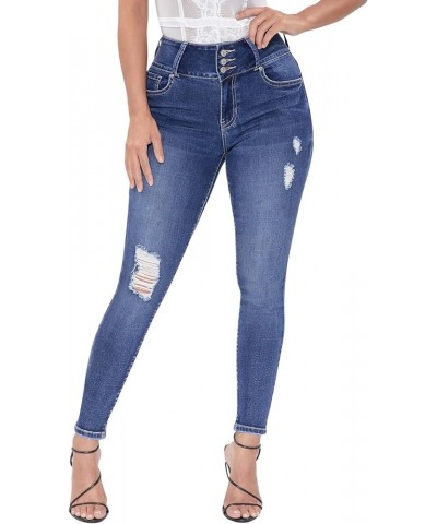 Juniors 3 Button High-Rise Skinny Jeans, New Blue Royal Blue $10.80 Jeans