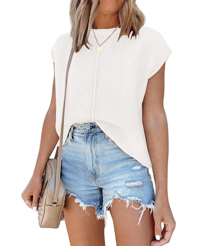 Waffle Knit Sweater Shirts for Women Cap Sleeve Summer Tops Basic Tank Tops Soildwhite $14.19 Sweaters