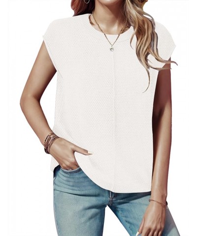 Waffle Knit Sweater Shirts for Women Cap Sleeve Summer Tops Basic Tank Tops Soildwhite $14.19 Sweaters