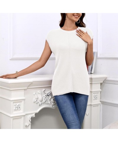 Waffle Knit Sweater Shirts for Women Cap Sleeve Summer Tops Basic Tank Tops Soildwhite $14.19 Sweaters